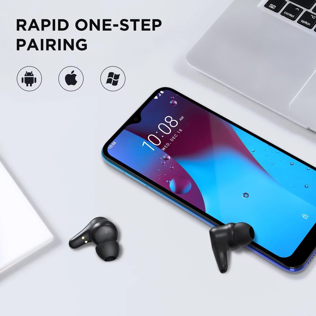 5.0 Headphones HTC with Resistant Playtime, - Wireless Earphones Earbuds Control Water Plus 24-Hour Active in-Ear Bluetooth ENC, Noise Wireless IPX5 Stereo Touch Cancellation True