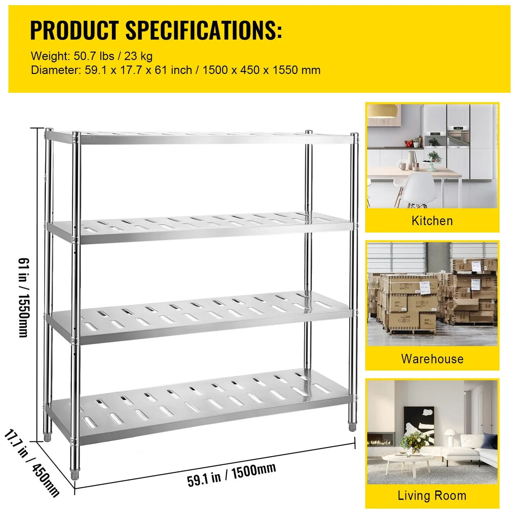 Duty Shelving 59.1x17.7x61in BENTISM Steel Heavy Shelf Stainless 4-Tier Garage