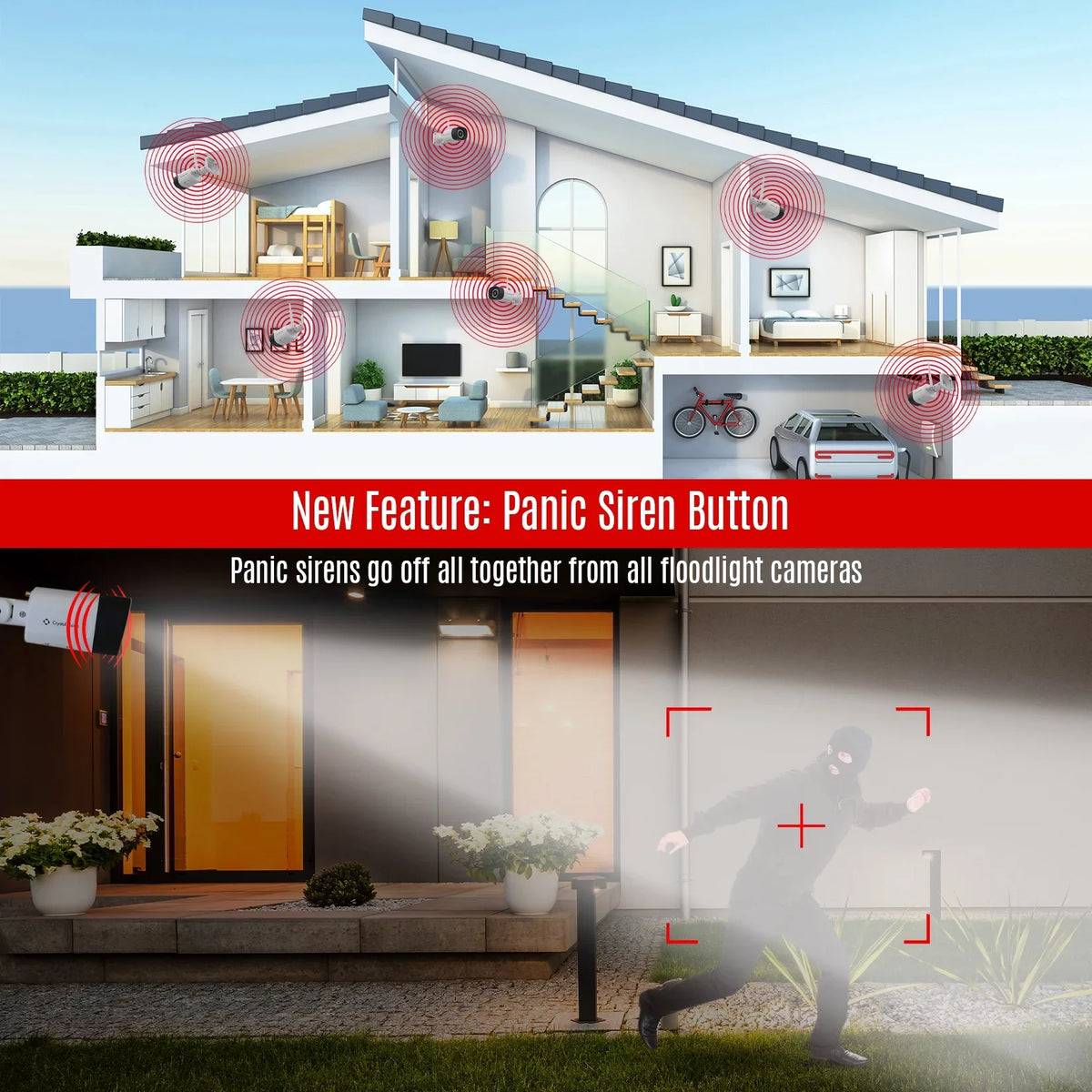 2 System 10.1 Crystal Wireless Vision Siren Way Cameras NVR 6X Floodlight 3MP Built-In Surveillance In Monitor, HD CCTV w/ [8CH] Audio