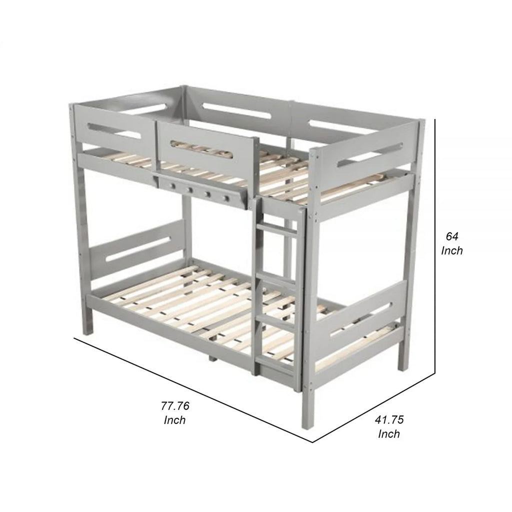 Pine Bunk Finish Bed BenJara with Twin Asin Facing Front Wood, Ladder, White Solid