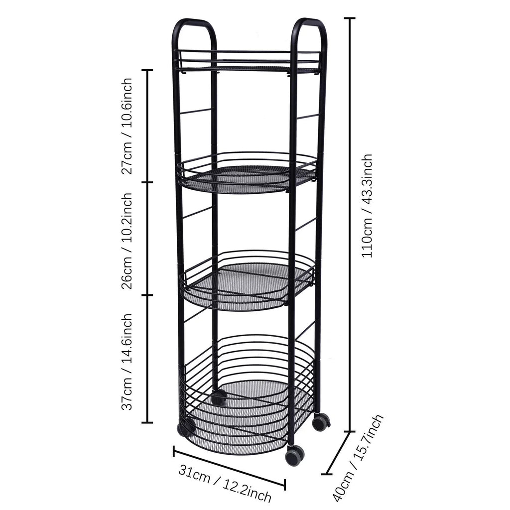 Metal with Storage Utility Trolley Black Carts Cart, Basket Rolling Storage Cart, Tier Kitchen 4 Art Organizer Wheels,