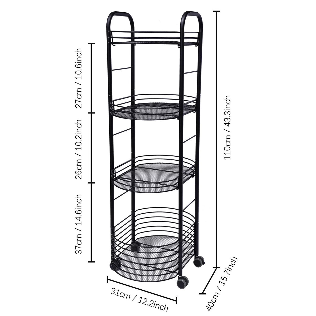 Metal with Storage Utility Trolley Black Carts Cart, Basket Rolling Storage Cart, Tier Kitchen 4 Art Organizer Wheels,