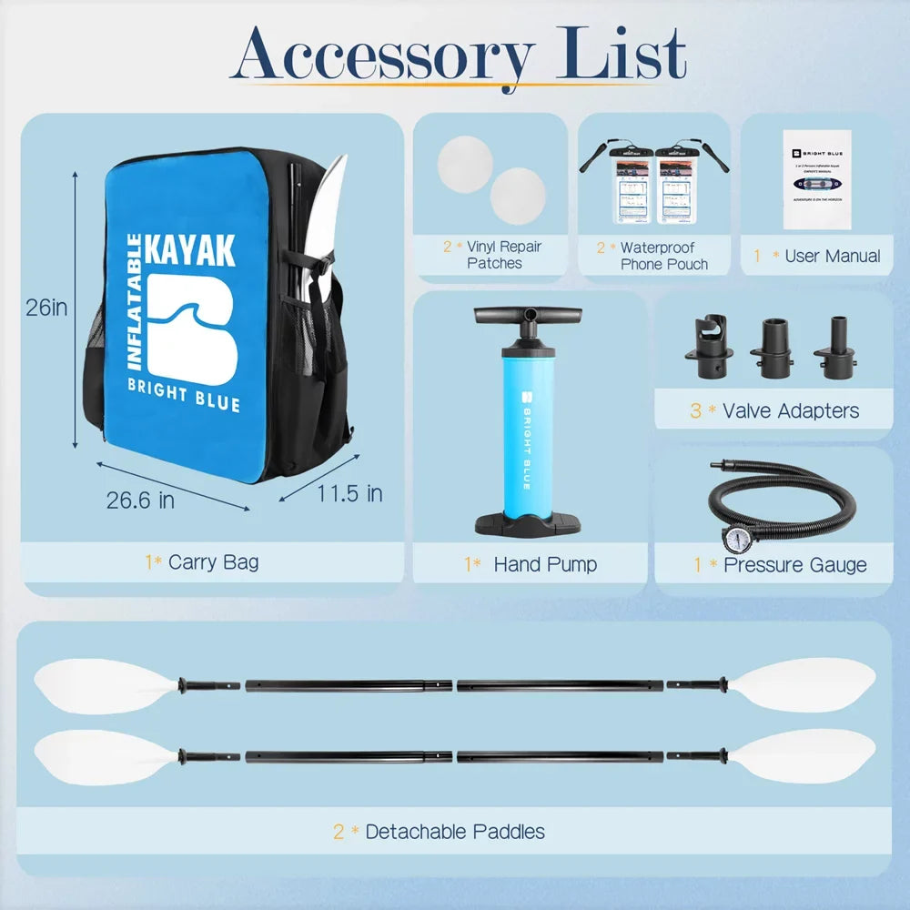 2 Inflatable Paddles Person 2 Blue Sekkvy Set Kayak for Bag Fishing Blow 11ft Fins Up and 3 Angler Kayak Adults Carrying with
