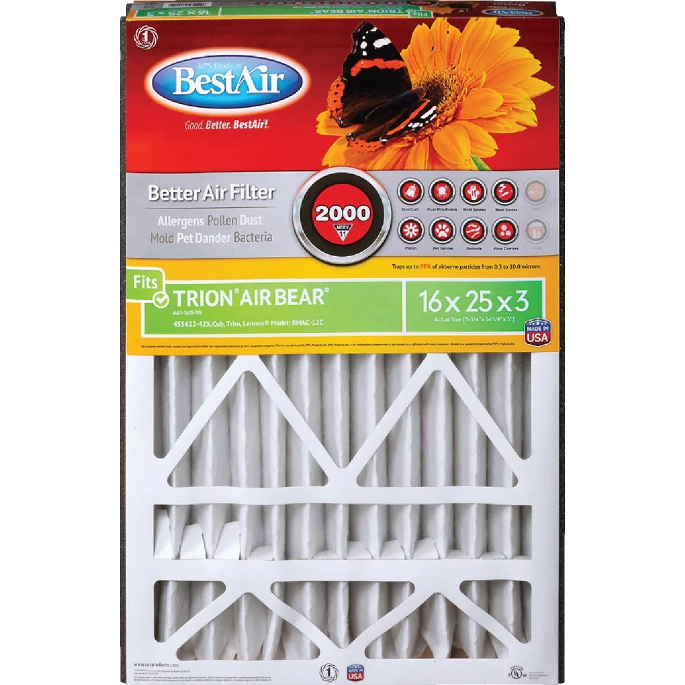 16 1 Pleat x In. Filter 25 Air PK, 11 x In. In. Trion Bear 3 BestAir Furnace Deep MERV