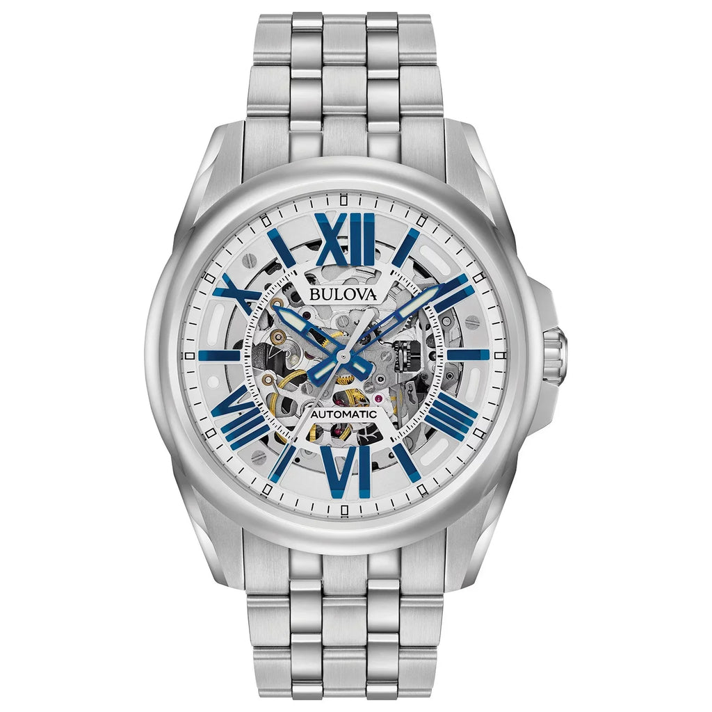 Stainless Men's Silver Watch Bulova 96A187 Steel Bracelet Dial Skeleton Automatic