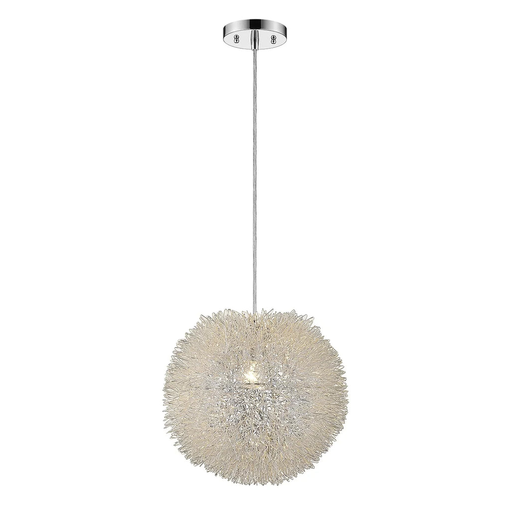 HomeRoots Luminary Silver 1-Light Woven in. Wire Metallic 15 398033 Hand Shade Pendant with Aluminum