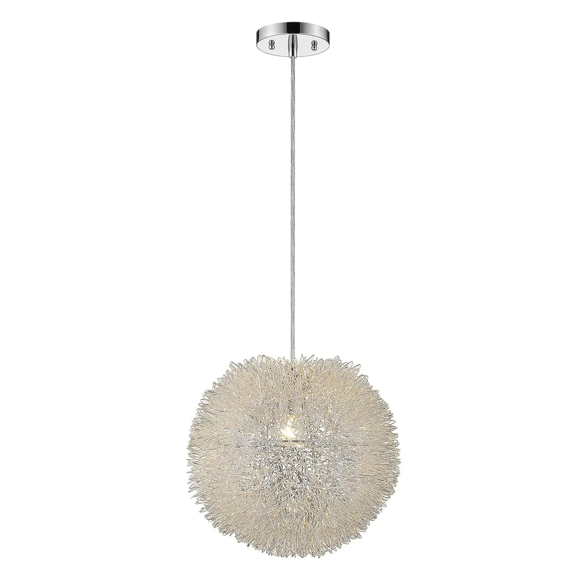 HomeRoots Luminary Silver 1-Light Woven in. Wire Metallic 15 398033 Hand Shade Pendant with Aluminum