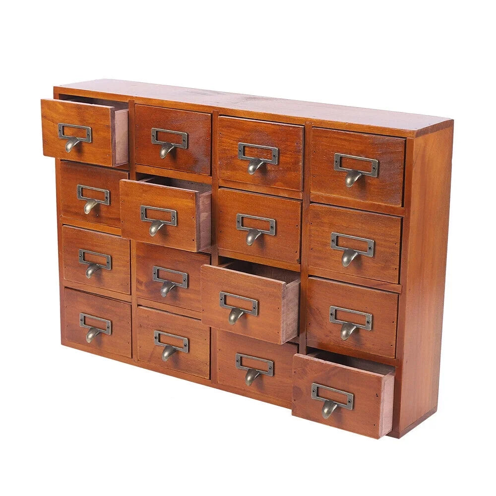 Card Wood Label Drawers Catalog Holder Medicine Apothecary Cabinet Vintage 16