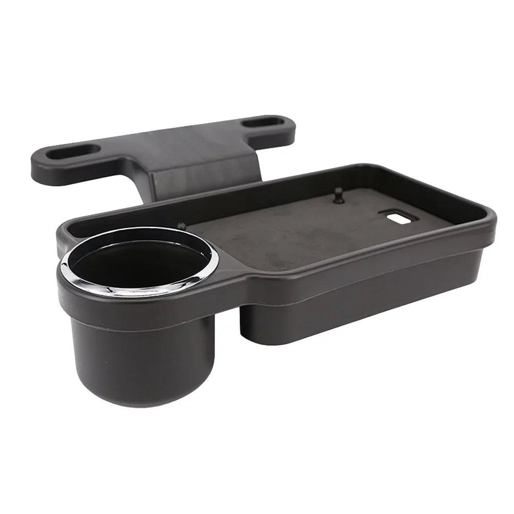 Folding Car Drink Table Back Desk Rear Tray Seat Food Holder (Black) Universal Mount Travel Cup Stand