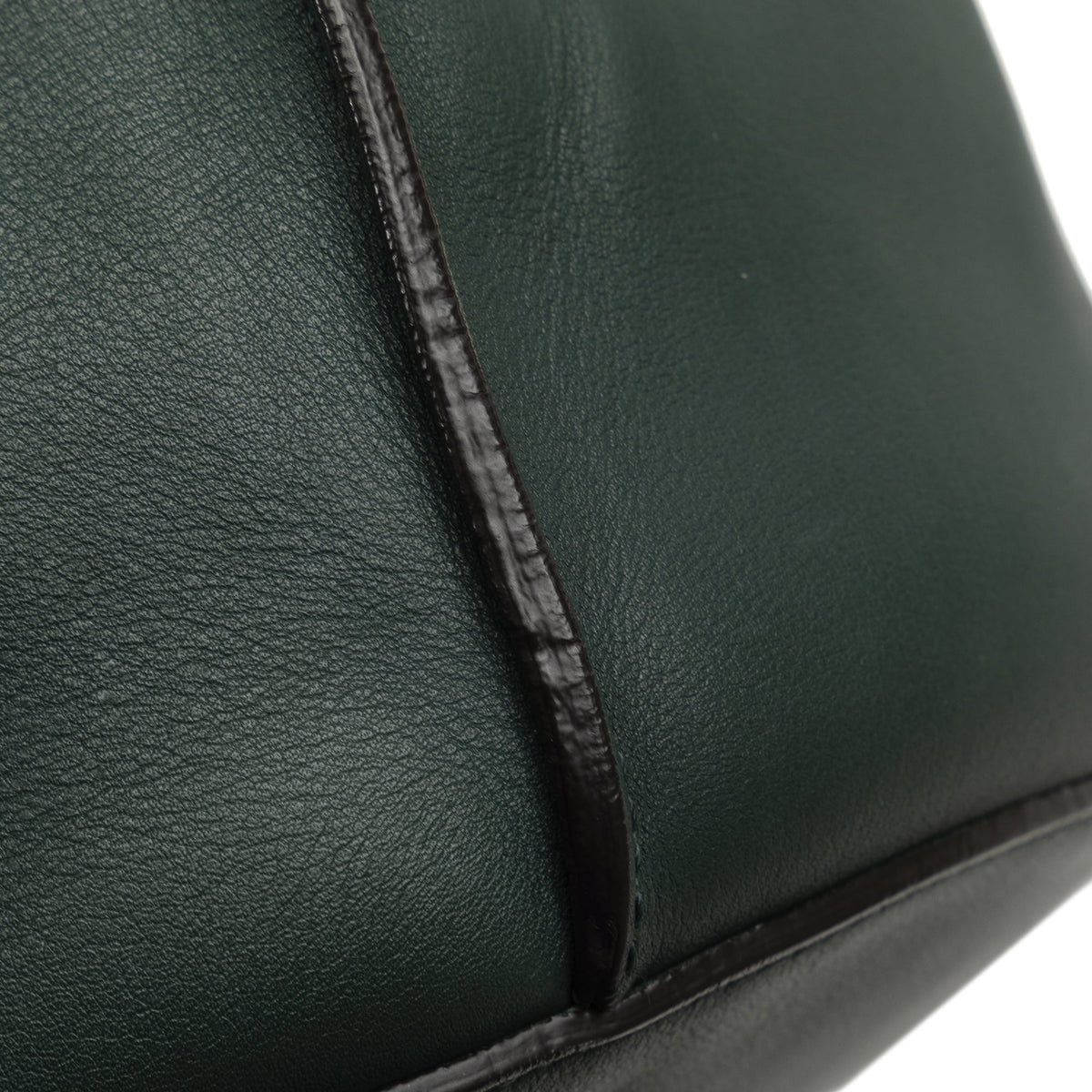 Authenticated Big Pre-Owned Unisex Bucket Leather Bag Calf Celine (Good) DrawstringBag Bag Bucket Green