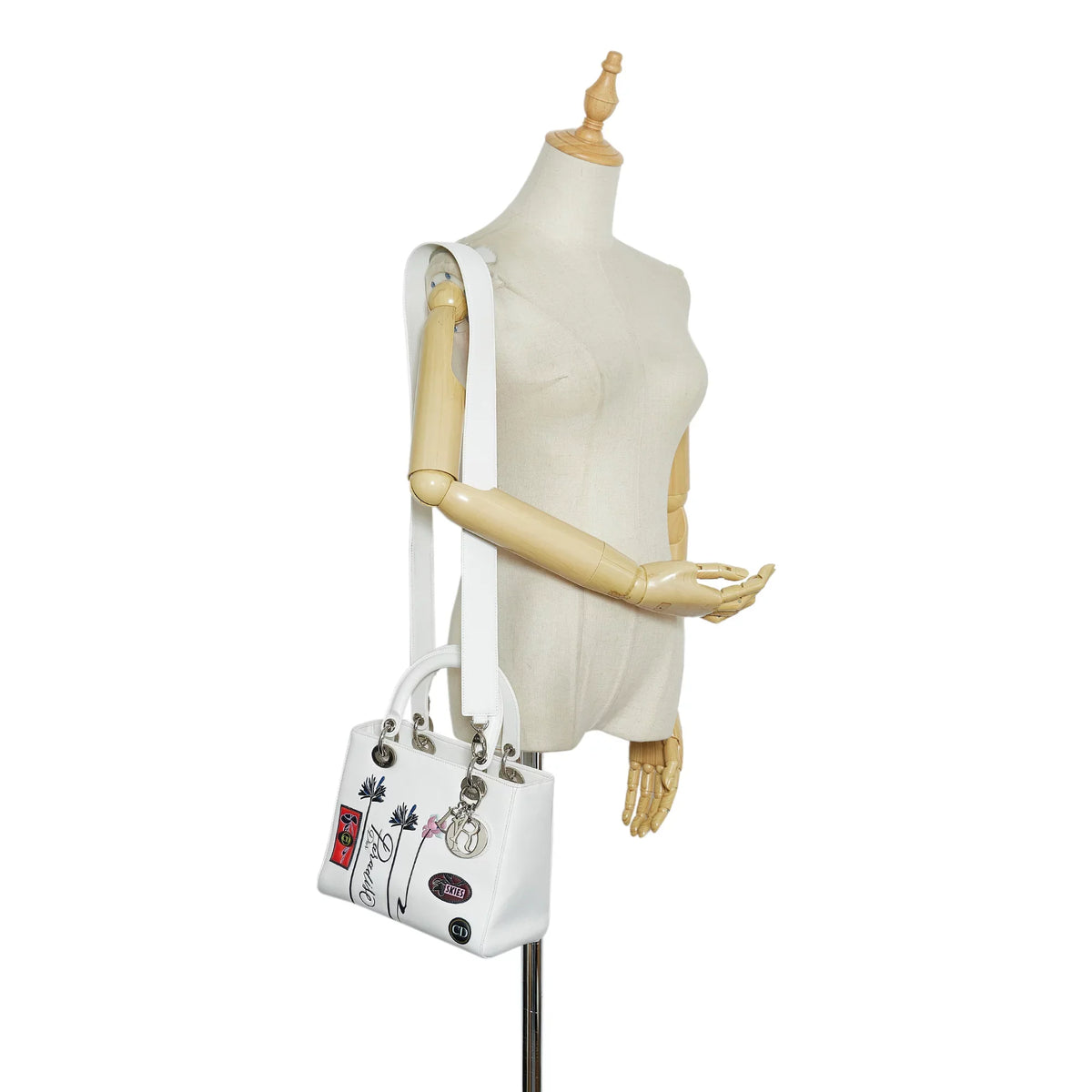 Lambskin Authenticated (Good) Satchel Lady Paradise White Unisex Leather Pre-Owned Medium Dior