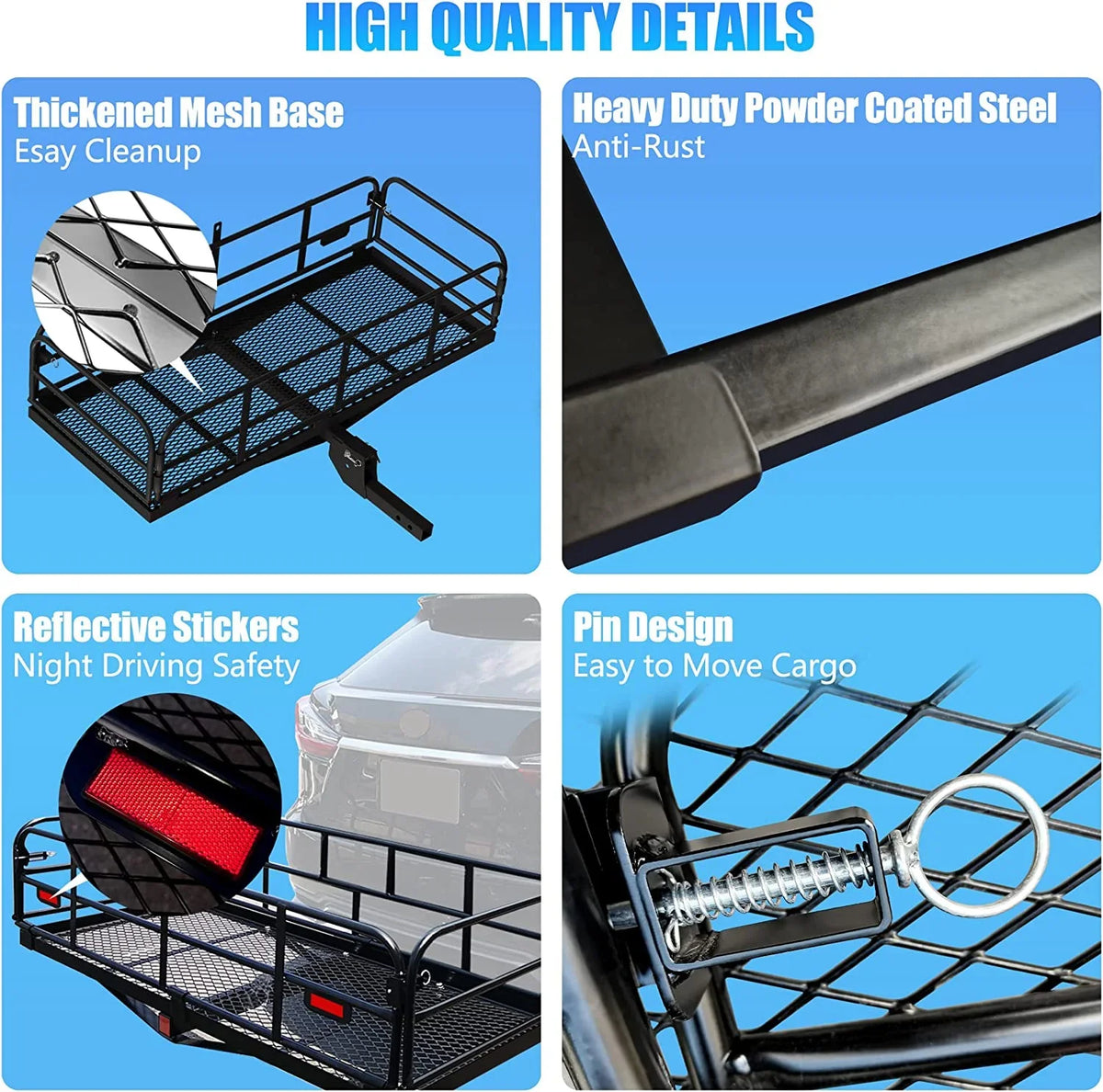24" 2" Duty Carrier Hitch Camping Receiver WAGEE 500 14.4" Cargo 60" Luggage Basket for x Mount Folding SUV Cargo Lbs Car Rack Fits Traveling Heavy Rear x