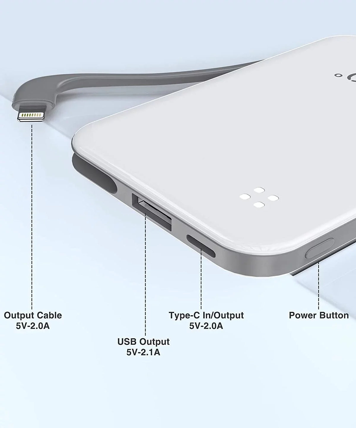 Charger Power and Small Compatible Cable, Pro Portable TG90 Pro Mini Portable with White 4500mah Pro Max/X/XS/8/7/6/SE More Bank iPhone Charger Built-in 13/13 Max/12/12 Phone with Max/11/11 Cell