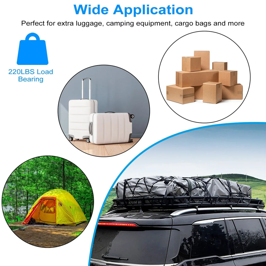 Rack Universal Duty Luggage Hook Carrier Elastic Rack Top Net Roof with Capacity Holder iMounTEK Strap 63x39x6.3in, 220lbs Heavy Basket Black Cargo Car Cargo