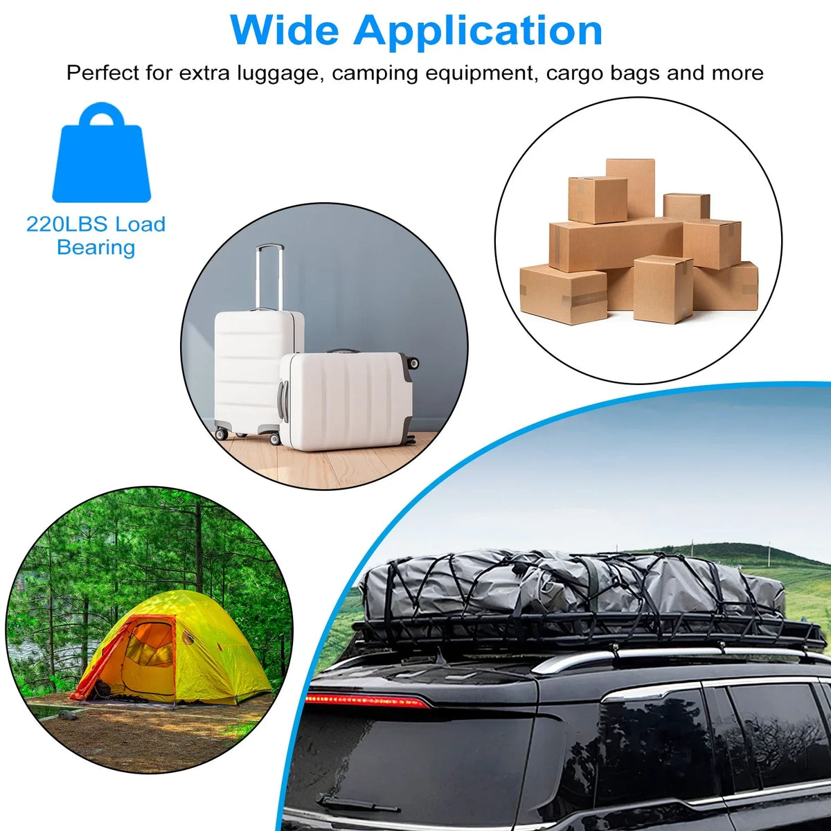 Rack Universal Duty Luggage Hook Carrier Elastic Rack Top Net Roof with Capacity Holder iMounTEK Strap 63x39x6.3in, 220lbs Heavy Basket Black Cargo Car Cargo