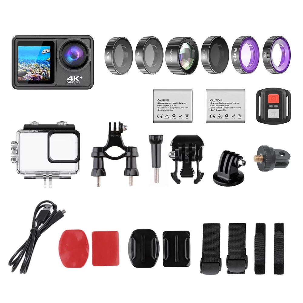 ND4 Lens with for 170° Sports Outdoor 8 Screen 16 Macro Camcorder Purple 4K Inch EIS Angle Screen 40m Waterproof 2.0 Dual Wide DV 24MP Camera Sport WiFi CPL