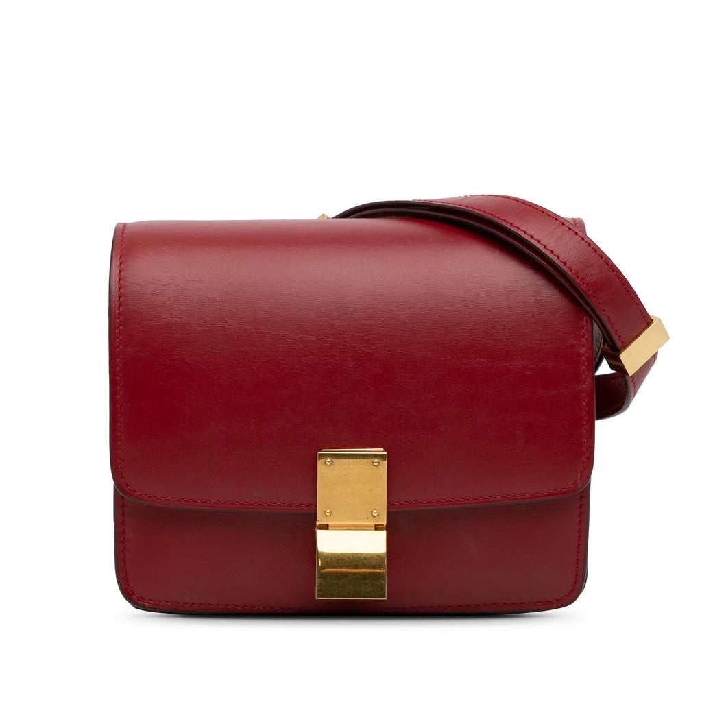 Calf Crossbody Pre-Owned Small (Good) Unisex Classic Box Bag Celine Authenticated Red Leather