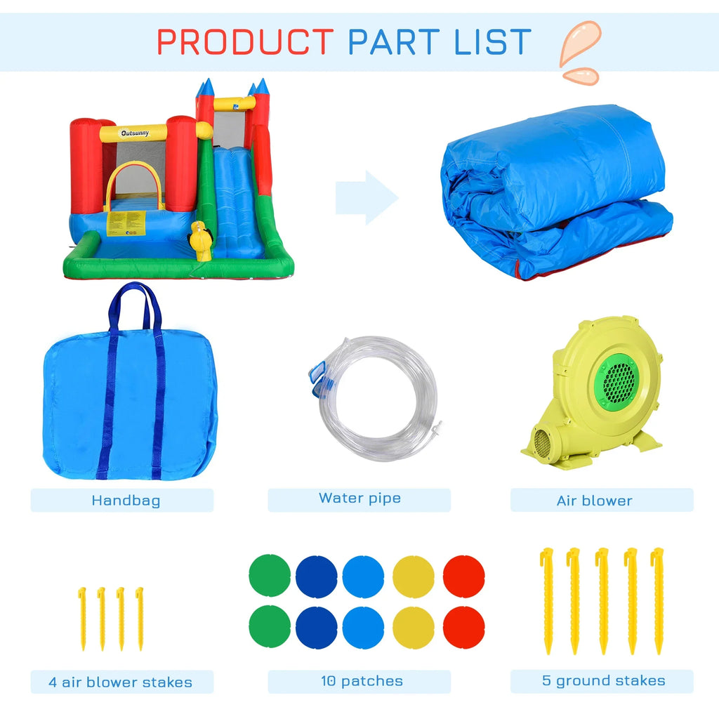Inflator Kids Included, Water Backyard Slide Castle Bounce Inflatable House Water Water Activity Outsunny Jumping Pool, POWANLI 6-in-1 Cannon, Climbing Toy with Play Kids Outdoor Wall,