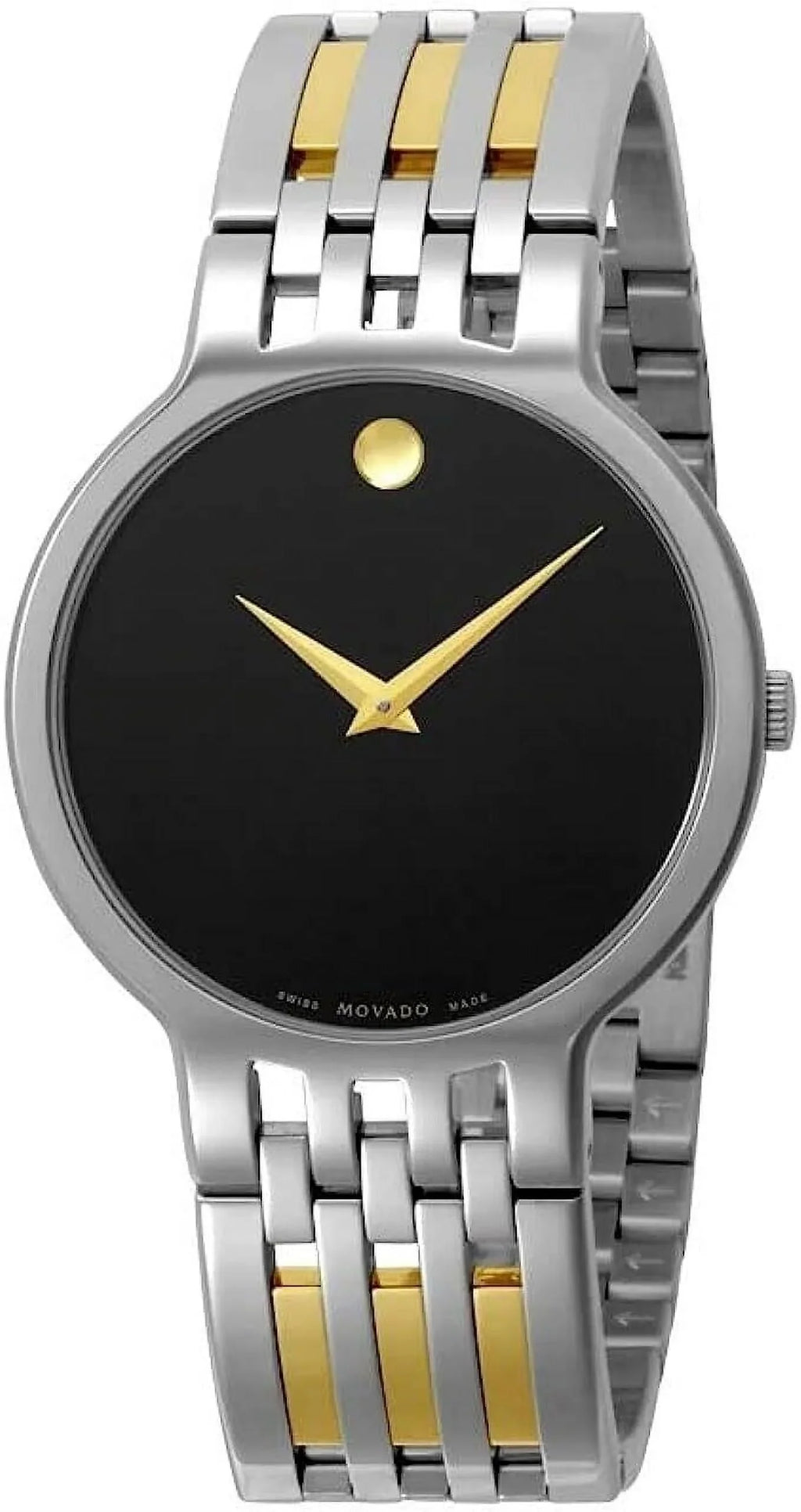 STAINLESS STEEL ESPERANZA MENS BLACK TWO MOVADO TONE 0606962 DIAL WATCH