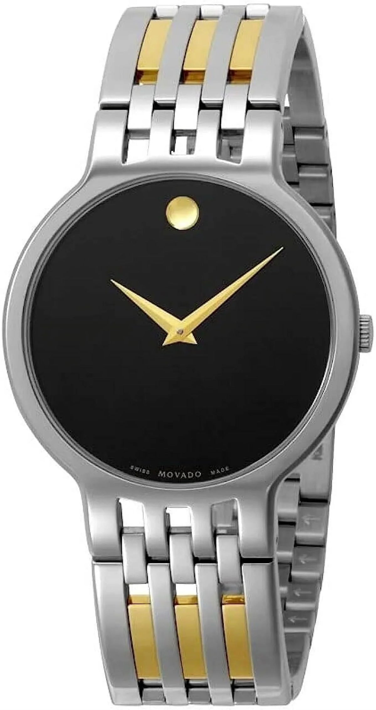 STAINLESS STEEL ESPERANZA MENS BLACK TWO MOVADO TONE 0606962 DIAL WATCH