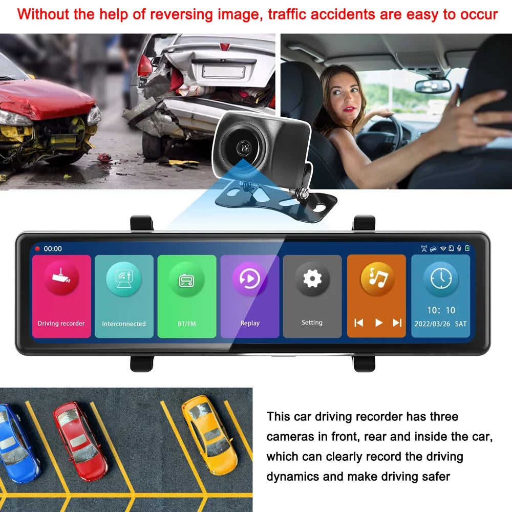 Rearview 2.5k 12in Car Rearview Dash Mirror Bt Video Clear Car Mirror Car Car Touched Clear Cameras Andoer Car Cam Bt Mirror 2.5k Camera 12in Bt Dash Screen Cam 2.5k Camera,3 Screen Car 2.5k