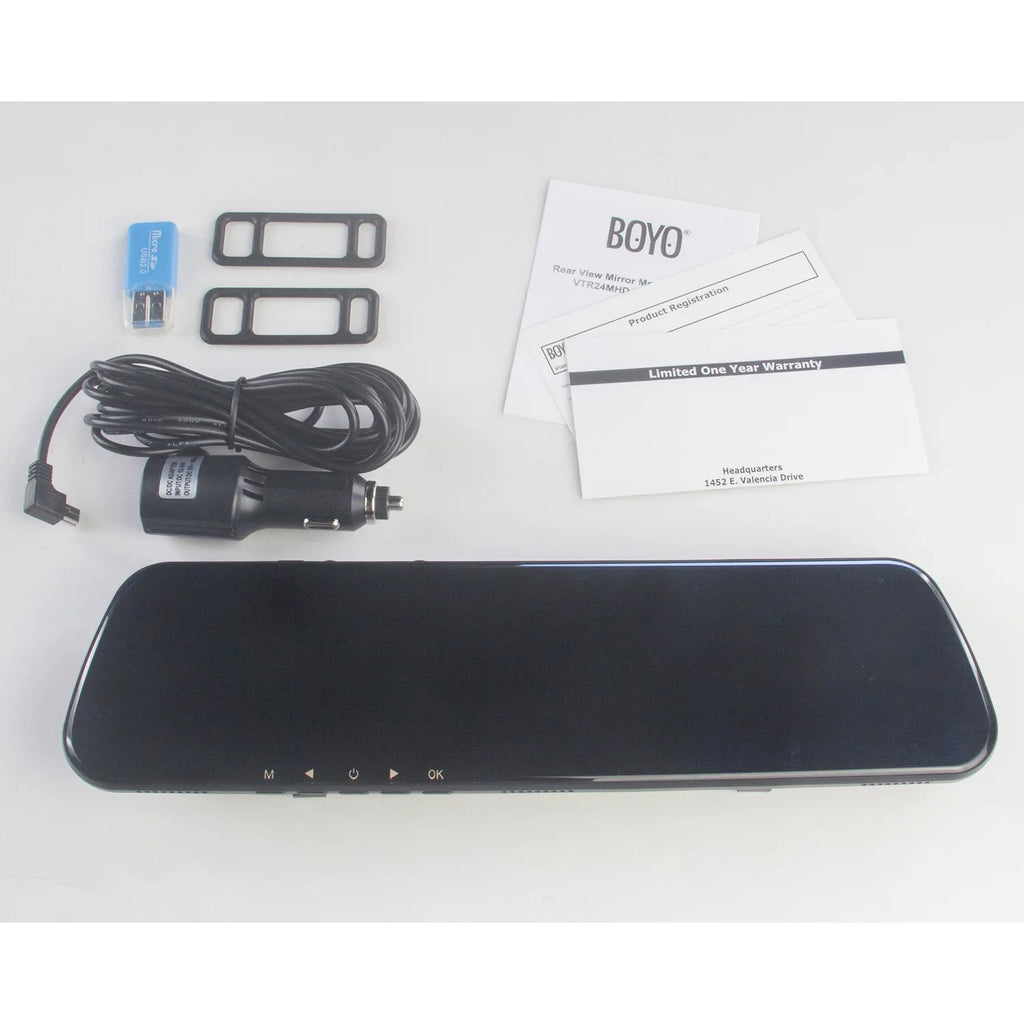 Front HD - and FHD Camera with Mirror Rear-View BOYO VTR24MHD DVR
