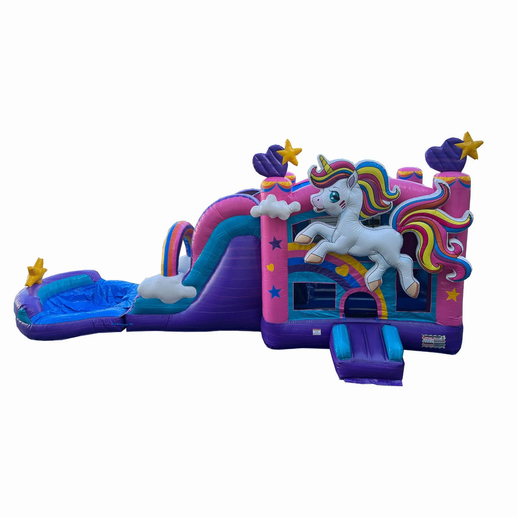 XJUMP Pool Combo Bounce Adults, Blower), Outdoor Detachable Dry Grade, Kids and 100% Wet PVC Vinyl, Slide Commercial Inflatable for Unicorn Backyard, Air Water (with with Hoop, House Basketball