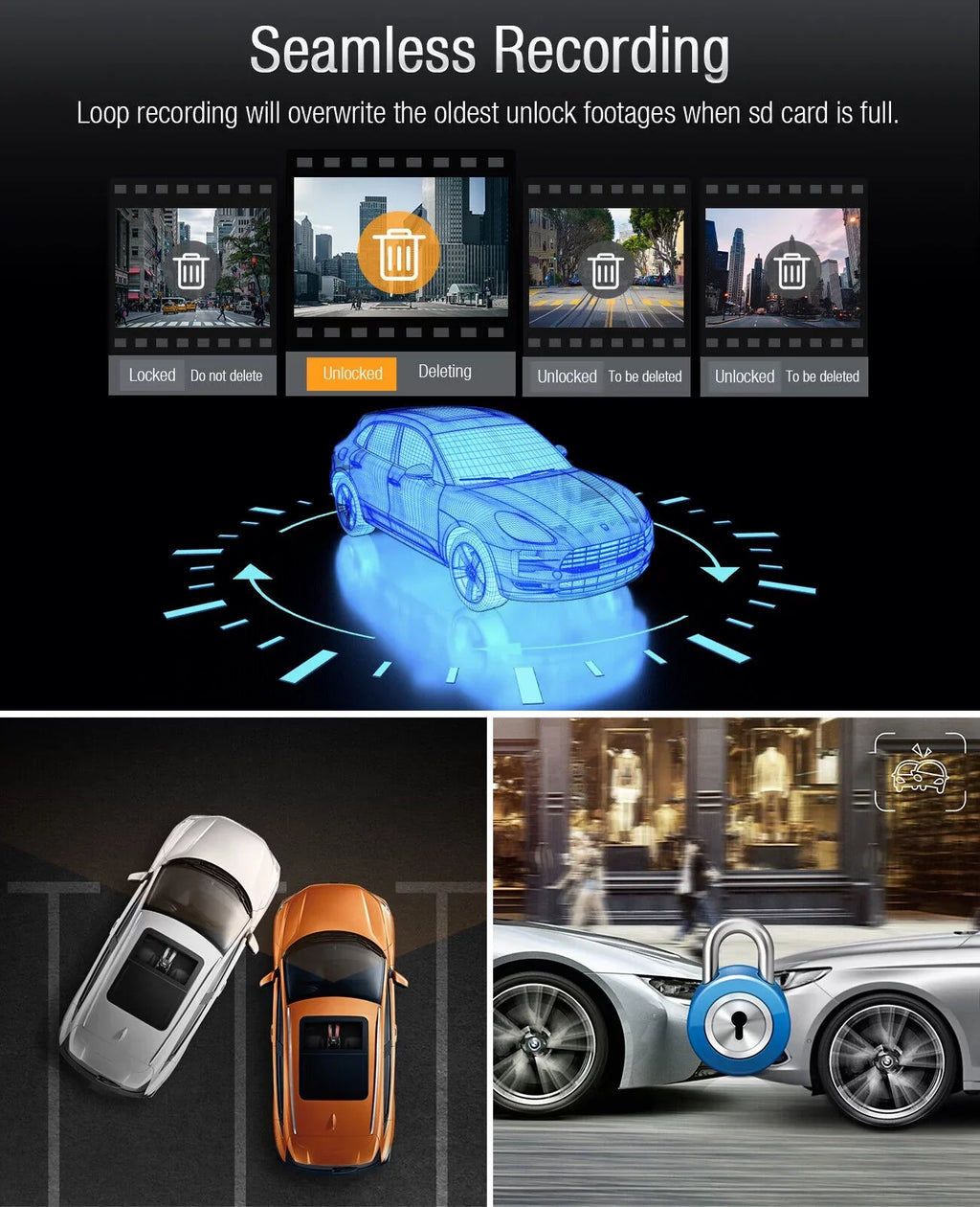 Parking Car Screen Front 3" 4K+1080P TOGUARD G-Sensor Loop Mode Inside and Camera LCD Cam Dash Dash 4K Recording Camera
