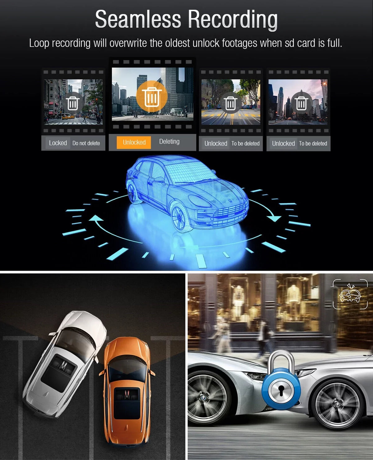 Parking Car Screen Front 3" 4K+1080P TOGUARD G-Sensor Loop Mode Inside and Camera LCD Cam Dash Dash 4K Recording Camera