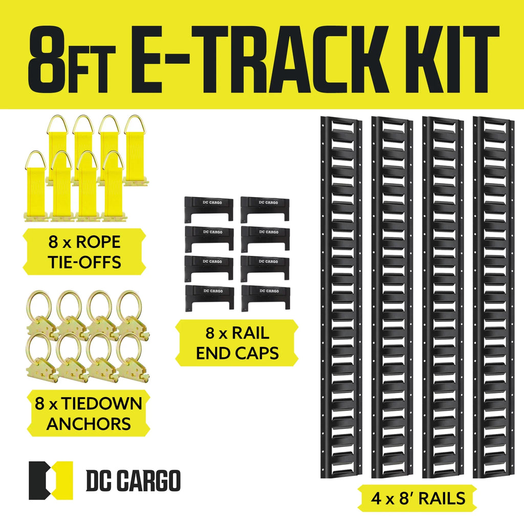Rails Track Accessories Cargo E & 8' Tie Black Rails Kit Down Etrack DC Trailer
