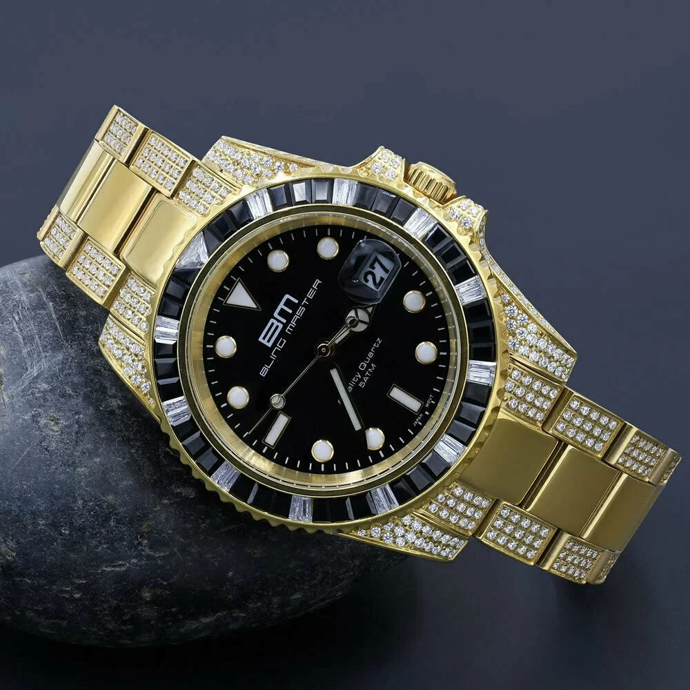 Simulated 18K Presidential Full Steel mm 40 Watch Stainless Gold Men's W/Date Yellow Diamond