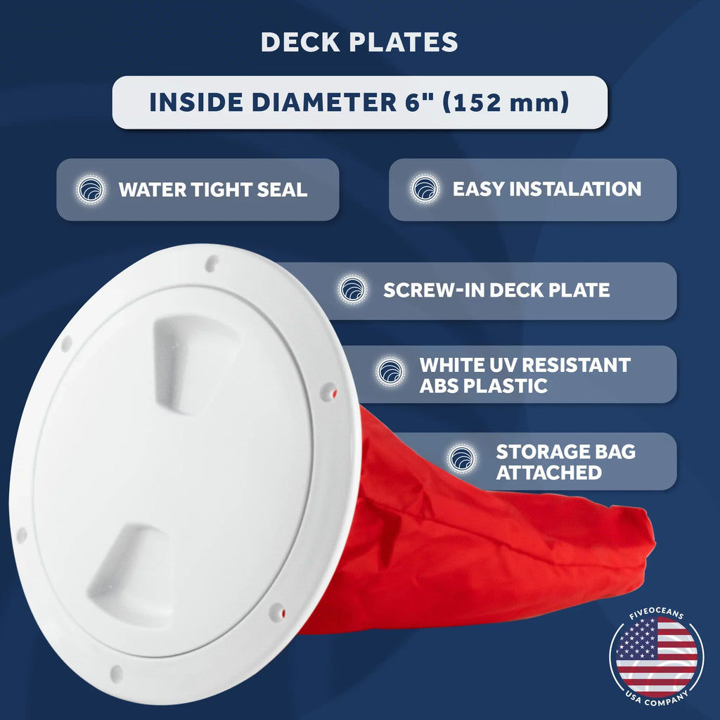 UV-Resistant Detachable and Boat, Inspection for Fishing Marine Caravan FO4467 Boat, Cover Pontoon, White Storage Hatch, Hatch - Deck Plastic, Five RVs, Bag, Bass Oceans 6" Plate Round Boat with ABS