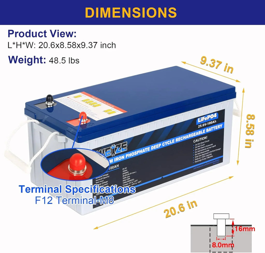 Applications 24V Cycles, for RV, Solar Up 1Autodepot Grid Battery, Smart BMS, 100AH LiFePO4 Lithium Marine, Camping, System, Perfect to Built-in 8000 100A Off