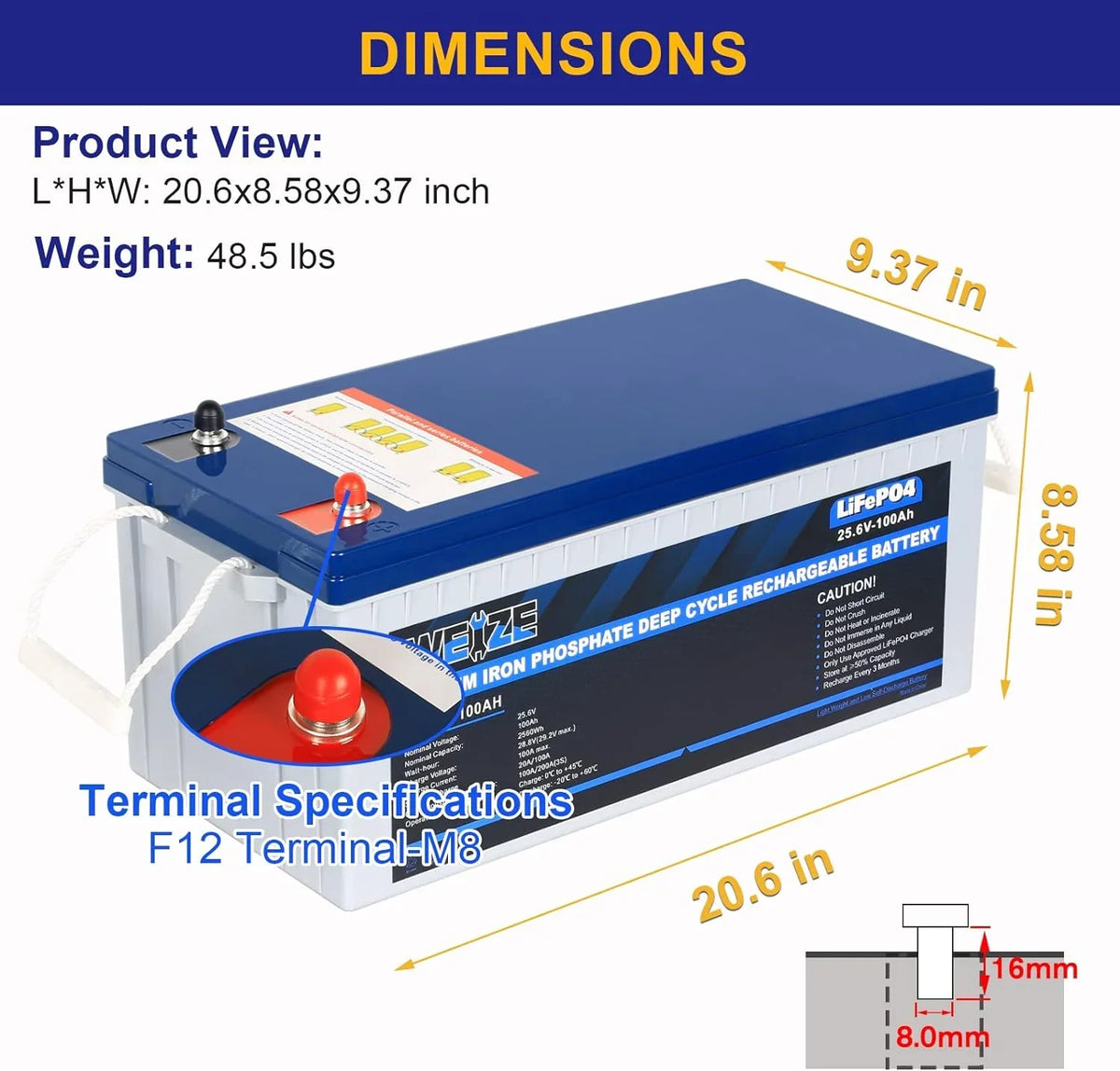 Applications 24V Cycles, for RV, Solar Up 1Autodepot Grid Battery, Smart BMS, 100AH LiFePO4 Lithium Marine, Camping, System, Perfect to Built-in 8000 100A Off