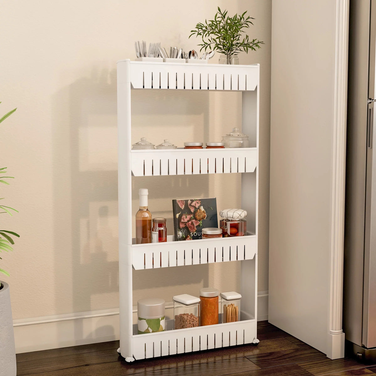 Mobile Baskets, Unit Storage 4 Everyday Slim Slide Pantry Out Home Organizer, Plastic Shelving