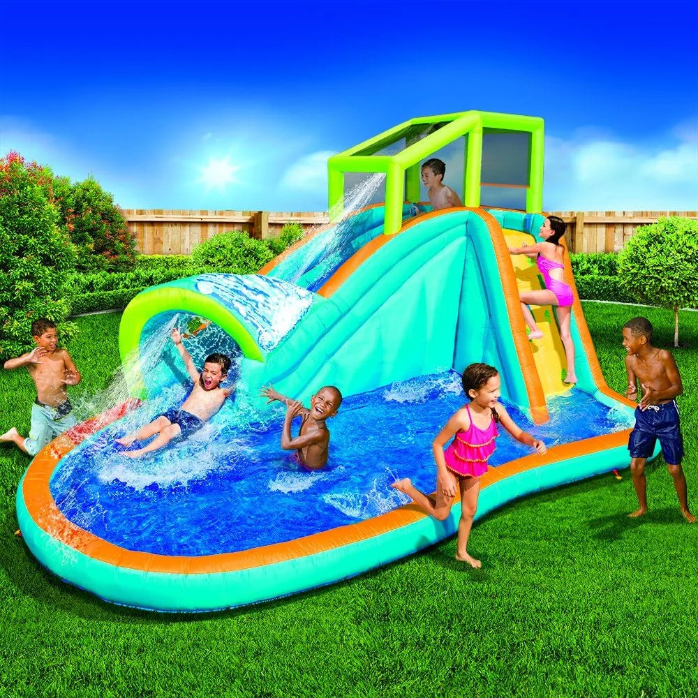Feet Slide High) Wave - in Wall Water Built Kids Pool by Inflatable Long Huge with 8 Water and Sprinkler Feet Banzi (14
