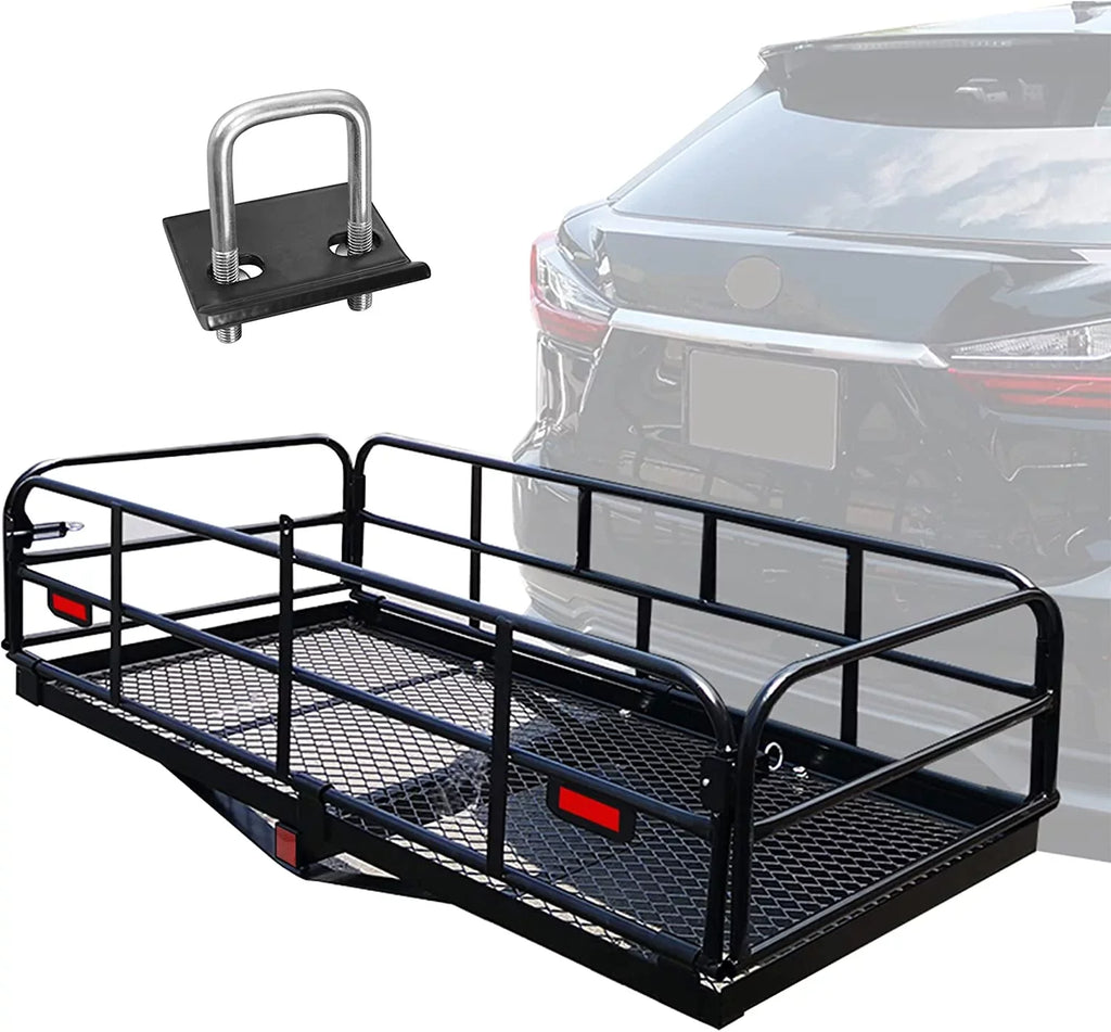 24" 2" Duty Carrier Hitch Camping Receiver WAGEE 500 14.4" Cargo 60" Luggage Basket for x Mount Folding SUV Cargo Lbs Car Rack Fits Traveling Heavy Rear x