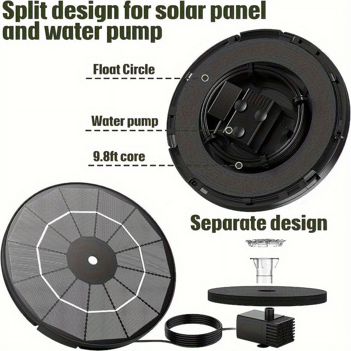 Garden, Fountain Patio, Nozzles, DIY Water For Plastic Kit Solar Corded Feature Multiple Solar With 3.5W Bird Pond, Pump, Electric Powered Wires, Operation Upgraded Inch 1pc Bath Outdoor 9.8-Foot 7.08
