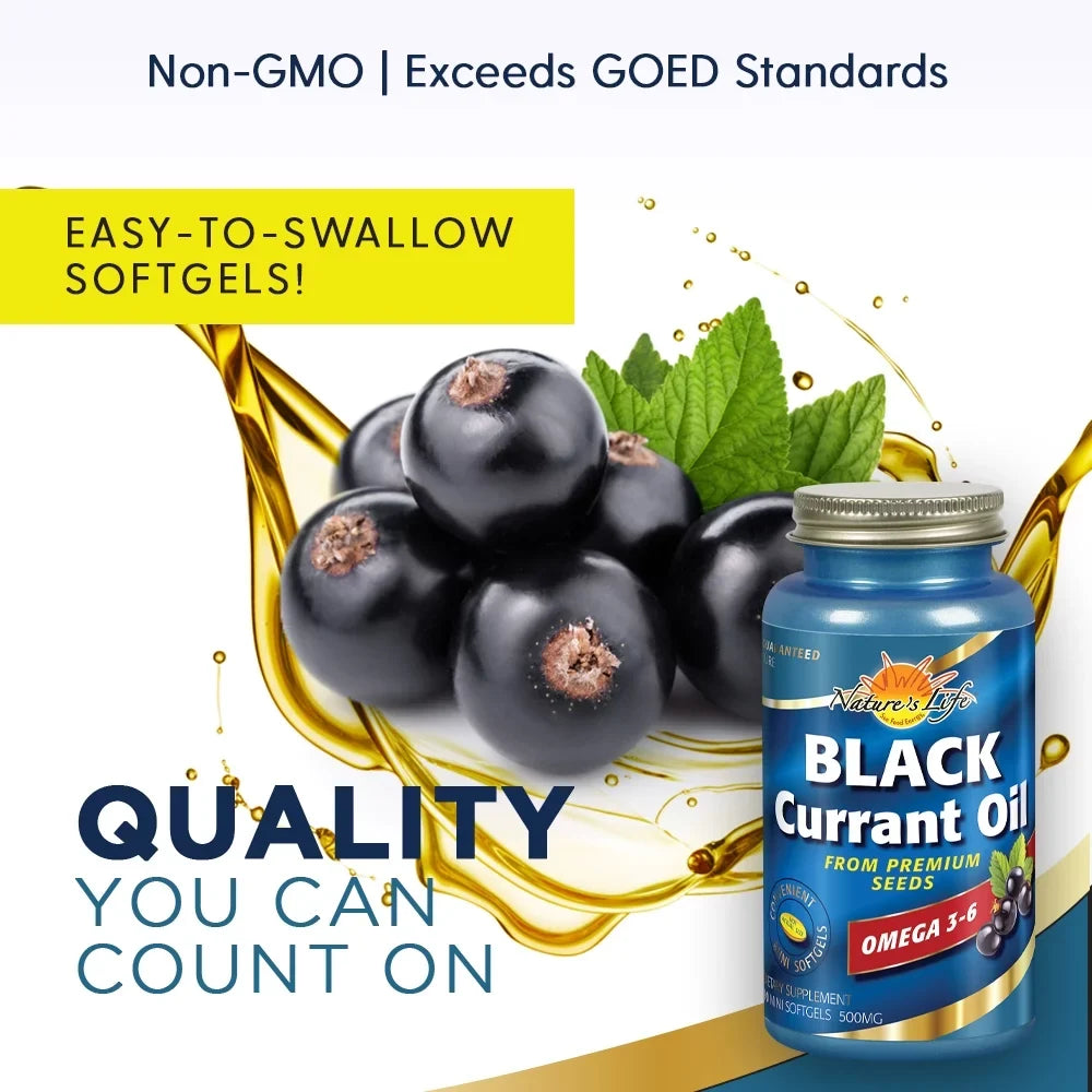 mg Black 3-6 Skin, Joint for Nature's Hair, 90ct With Currant | Heart Omega Minis Oil and | Life 500 Health