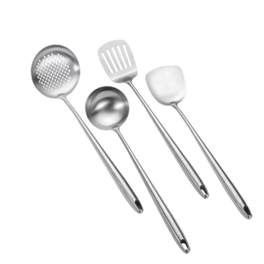 Extra Tools Spatula Newest 304 Cooking Skimmer Slotted Long And All Spoon Set Utensils 17Inch Spatula Cooker Wok Equipment Stainless Metal Stiwee 4Pieces Handle Cooking Steel Ladle Sale Kitchen 2024