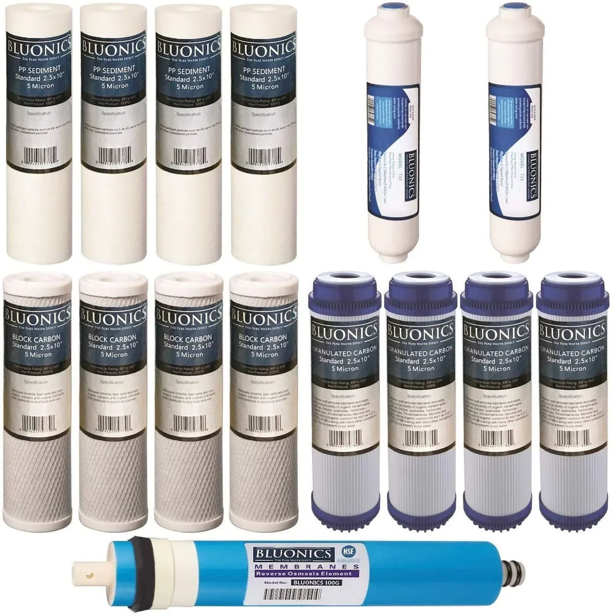 w/ 15 Replacement RO Reverse pcs Set GPD Filter Osmosis Cartridges 100 Membrane