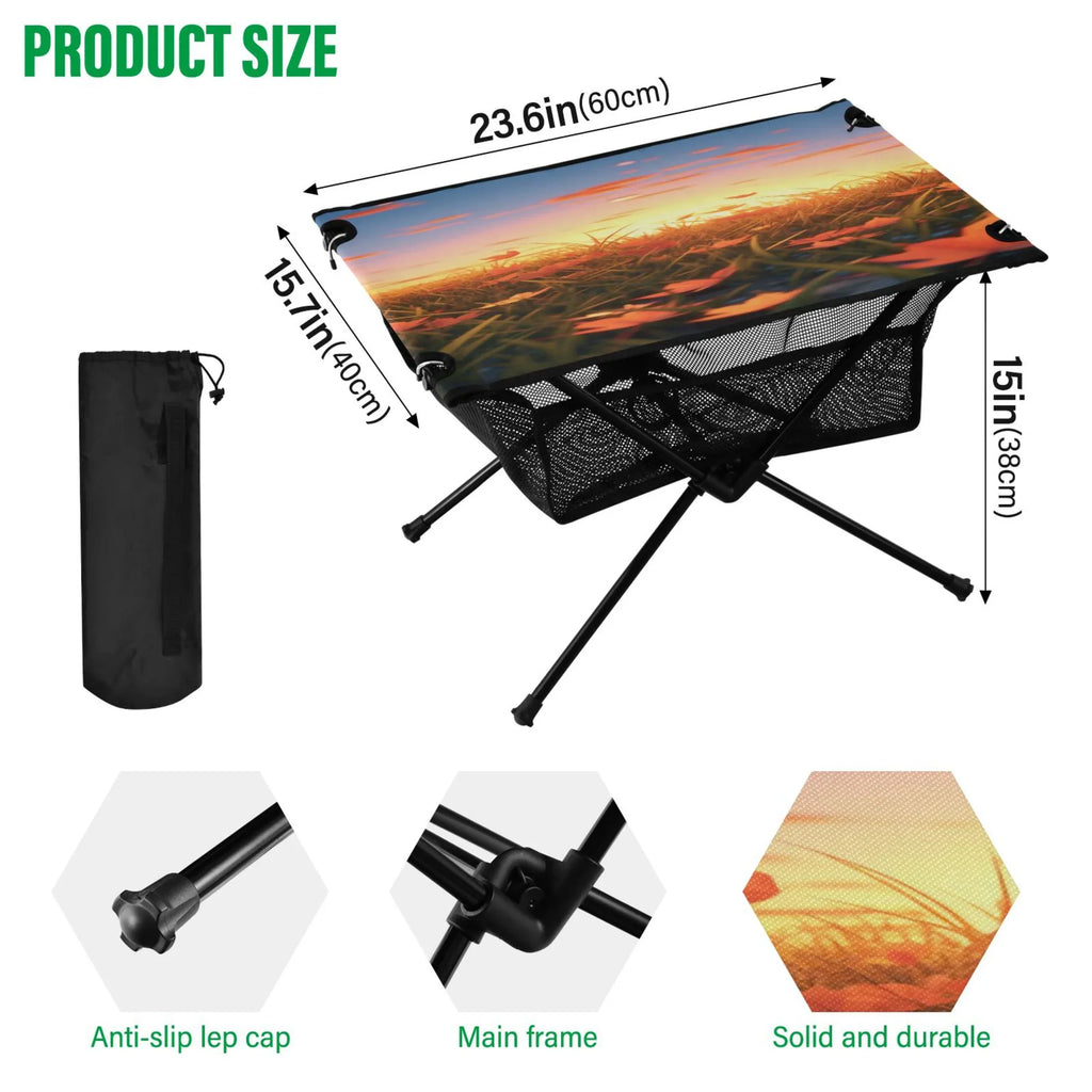 BBQ Table Outdoor in Autumn Storage with Fishing for Bag Table Leaves Picnic Folding Beach Portable Camping Compact Table Sunset Travel