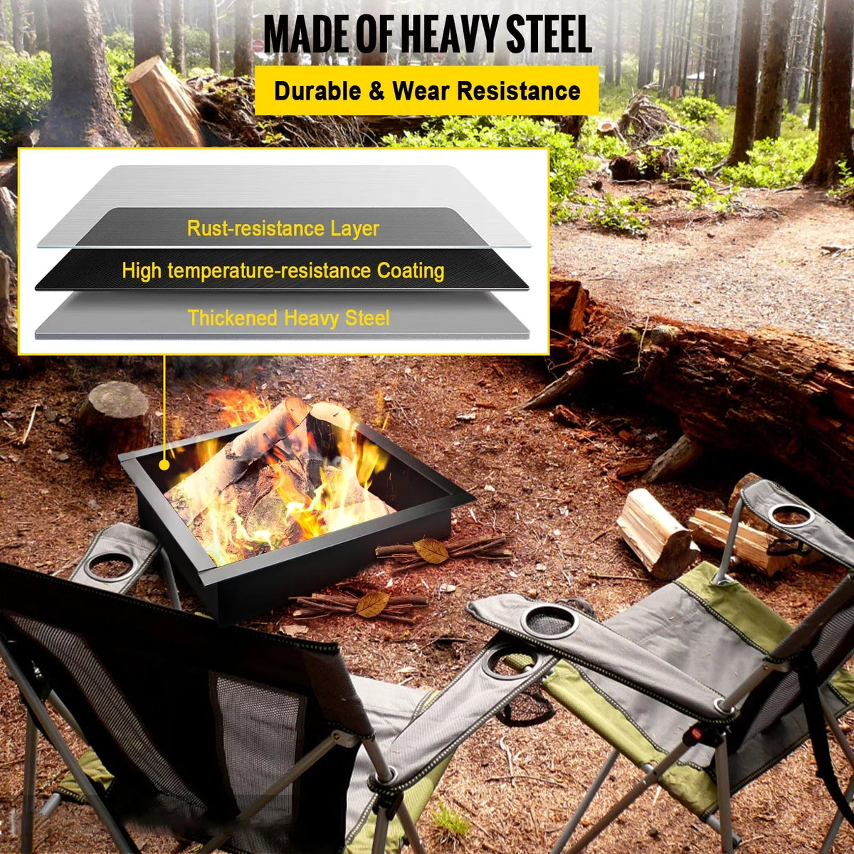 Duty Fire 36" Bonfire Ring, DIY Pit with Insert, Patio, Fire Fire Insert Square with Outdoor, Installation Ring, Heavy Simple for BENTISM Liner Tongs Backyard Pit Steel