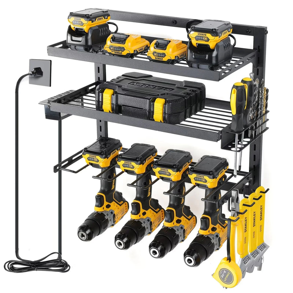 Layers Organization Storage Drill Mount Rack Workshop Organizer, 3 Tool Power and Charging with Power Tool Wall Organizer, COFIT Height Station, Tool for Holder Garage Adjustable Iron Tool