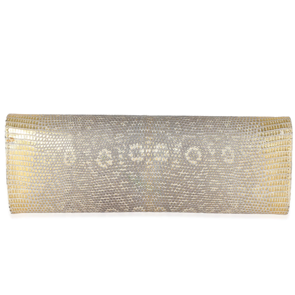 Clutch Tube Vintage Pre-Owned Flap Gold Chanel Lizard