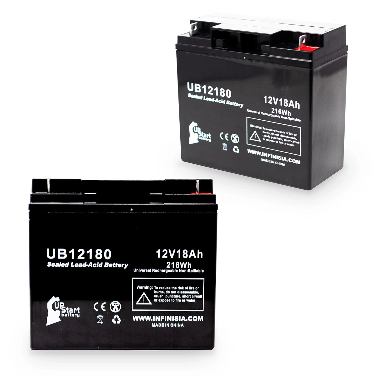 Battery Universal Lead 2x AGM, Sealed Acid Replacement SLA) Battery / (12V, Portalac Compatible 18Ah, - GS T4 18000mAh, Pack PX12180 - UB12180 Terminal,