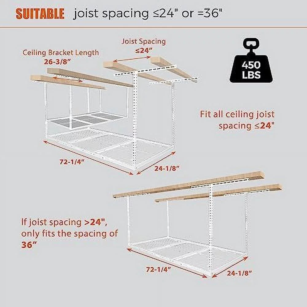 White Adjustable Garage 3X6 Shelf Garage Rack Mounted Ceiling Storage Overhead Racks Ceiling Storage Organization