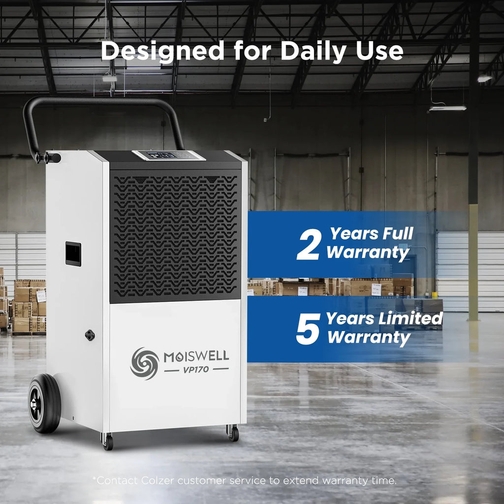 Defrost, Basements, up Site, Sq Drain with for Ft Dehumidifier Moiswell Pump 7,500 to - Auto and for Industrial Hose Spaces Damage Starting Unit Memory Water 170 Commercial - Ideal Large Pints