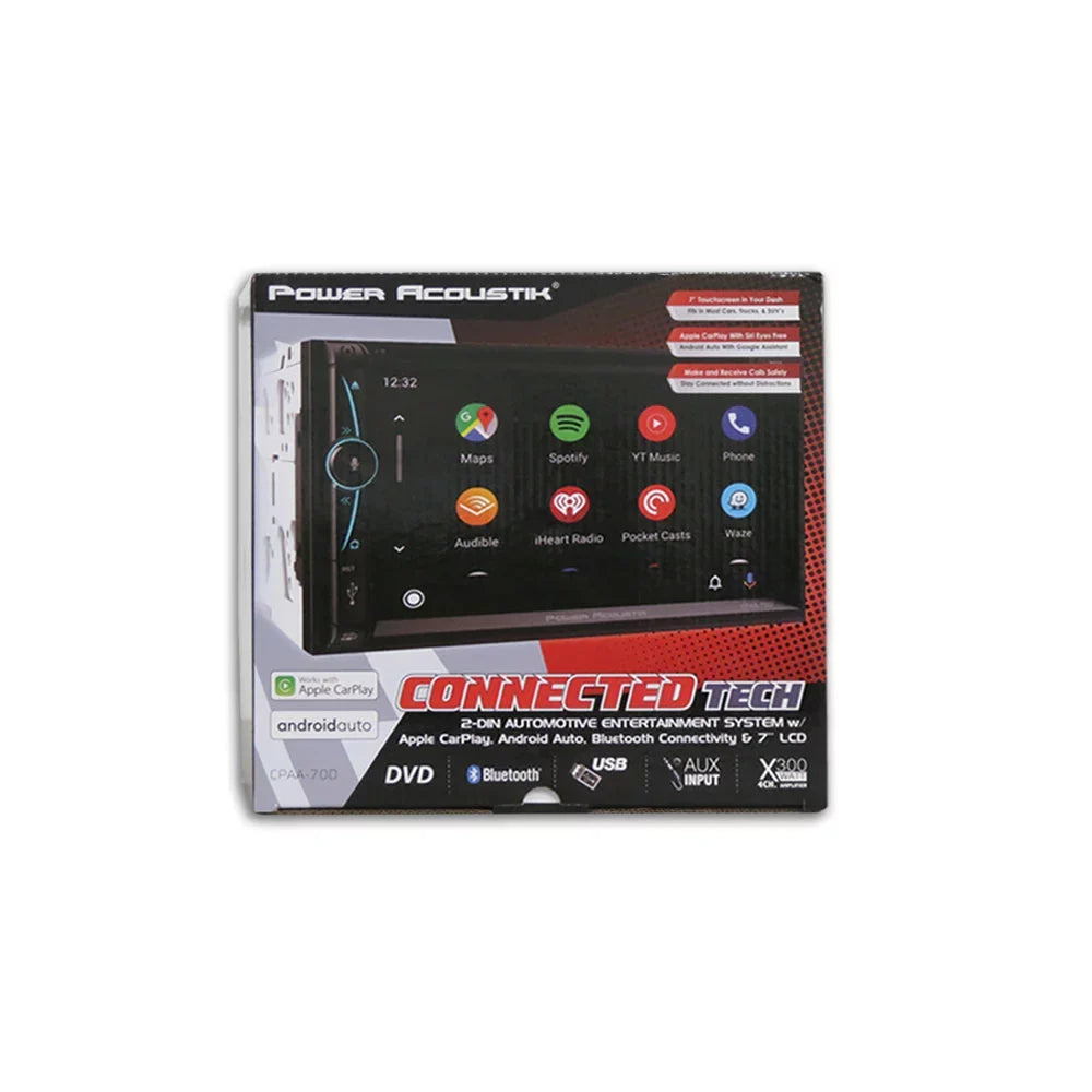 Night 7" DVD with W/ Auto & Power Acoustik Android 2 Apple CPAA-70D Stereo Back-up Vision CD Din DCO Camera License Carplay Plate Full Waterproof Bluetooth
