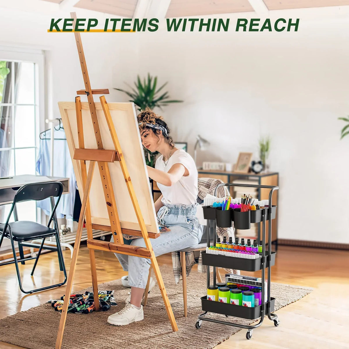 Storage Cart Black Rolling Organizer Multi-Functional with Multifunctional Office Living with for Annvchi Kitchen Wheels3-Tier, Trolley, Cart, Storage Utility Handle Storage Room Shelves